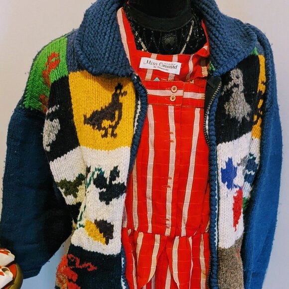 Vintage Hand-Knit Wool Sweater Jacket Cozy Fall Holiday - Picture 1 of 3